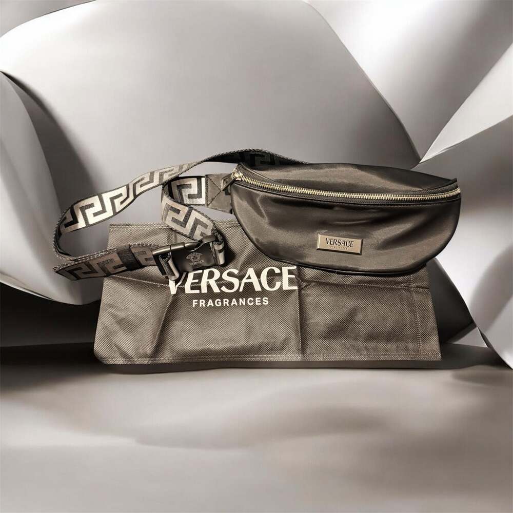 Versace Fragrances Black Nylon Belt Bag Fanny Pack with Greek Key Strap - Picture 1 of 6